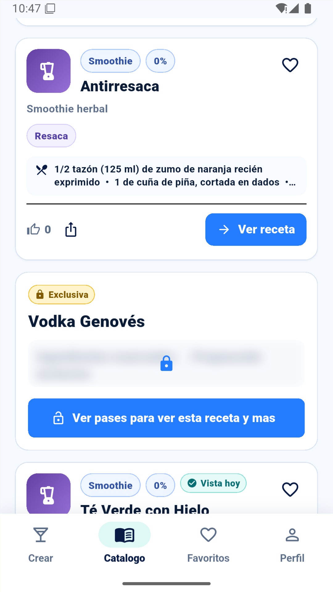 Catálogo real de Grab Your Drink